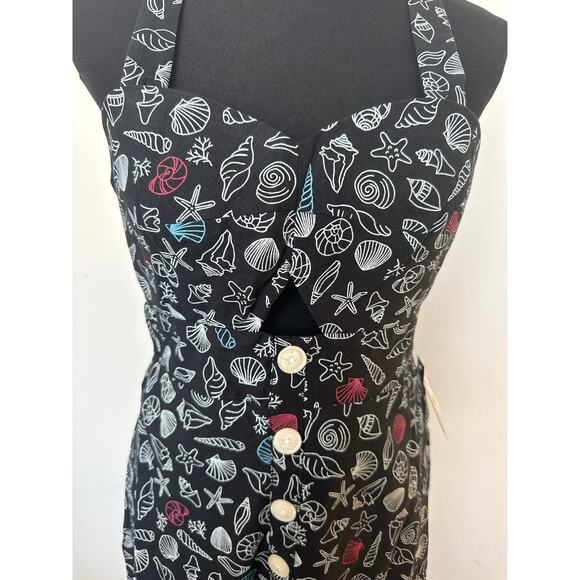 Modcloth Seashore Spectacular Linen Midi Dress Cutout Black Seashell Sz 6 NWT - Picture 6 of 11